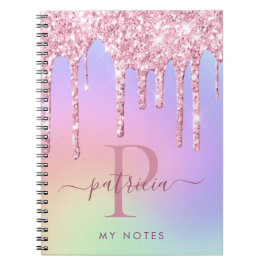 Caderno Espiral Monograma Elegante de Colírio Rosa Holográfico