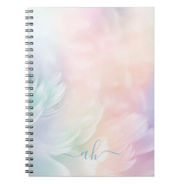 Caderno Espiral Monograma Elegante de Menina em Arco-Íris Pastel c