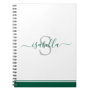 Caderno Espiral Monograma Elegante de Script Moderno Emerald Green