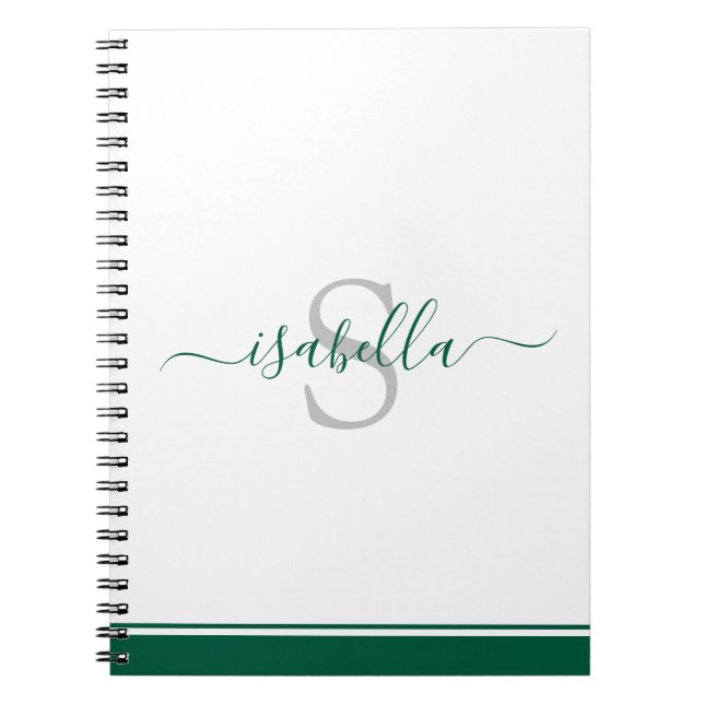 Caderno Espiral Monograma Elegante de Script Moderno Emerald Green (Frente)