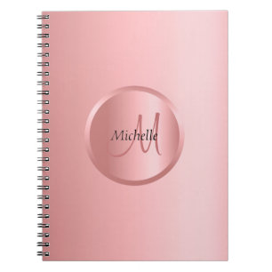Caderno Espiral Monograma Elegante Dourado com Rosa Personalizado