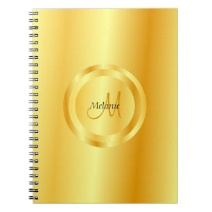 Caderno Espiral Monograma Elegante Dourado Faux