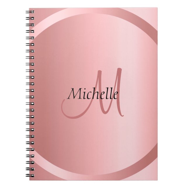Caderno Espiral Monograma Elegante Dourado Rosa personalizado (Frente)