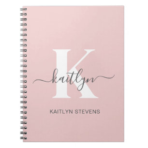 Caderno Espiral Monograma Elegante em Rosa Bege e Cinza