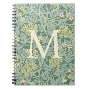 Caderno Espiral Monograma Elegante Flor de Jasmim Verde