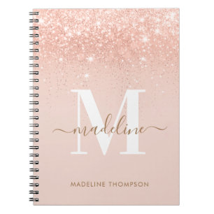 Caderno Espiral Monograma Elegante Glamoroso Rosegold Glitter