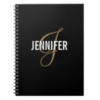 Monograma Elegante Nome de Script Dourado Preto