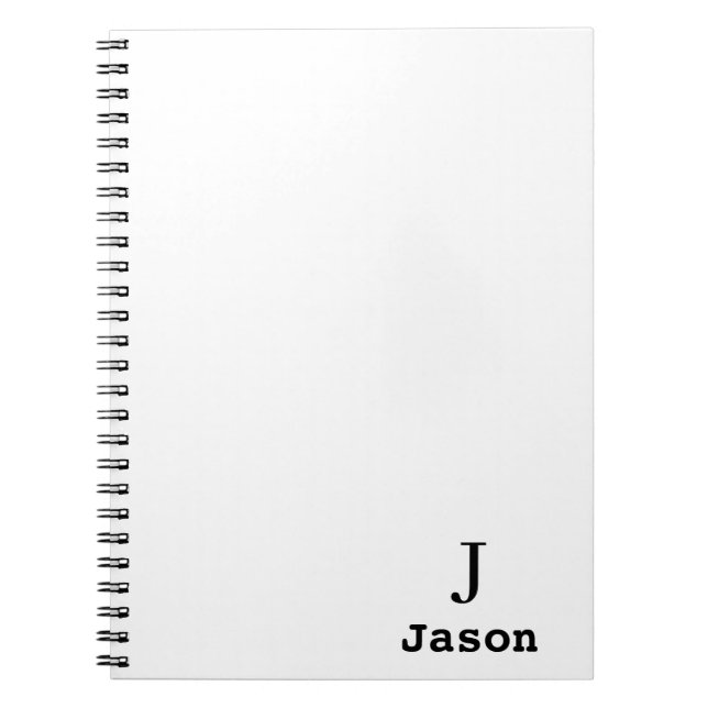 Caderno Espiral Monograma Elegante Nome inicial Branco personaliza (Frente)
