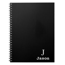 Caderno Espiral Monograma Elegante Nome inicial Preto Personalizad