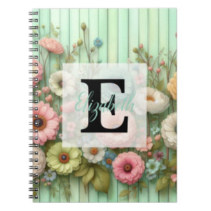 Caderno Espiral Monograma em aquarela flores pastéis em madeira ve