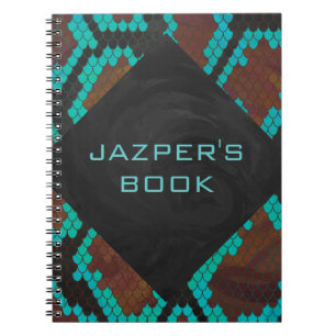 Caderno Espiral Monograma em Impressão Cobra Marrom e Azul Verde