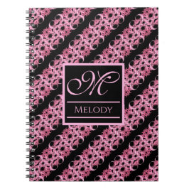 Caderno Espiral Monograma Em Rosa Fractal E Preto