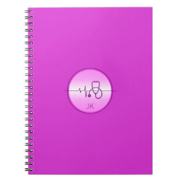 Caderno Espiral Monograma Estetoscópio Médico Rosa