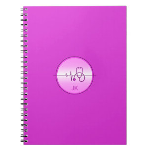 Caderno Espiral Monograma Estetoscópio Médico Rosa