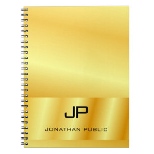 Caderno Espiral Monograma Falso Ouro Personalizado Modelo Elegante