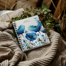 Caderno Espiral Monograma Floral Azul