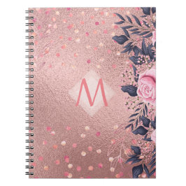 Caderno Espiral MONOGRAMA Floral Azul Cor-de-Rosa Negra Girliest E