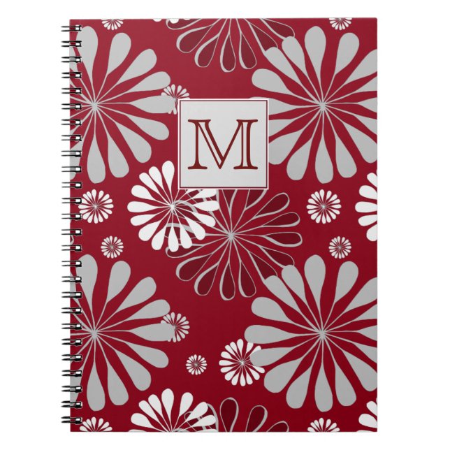 Caderno Espiral Monograma Floral de Borgonha e Cinza (Frente)