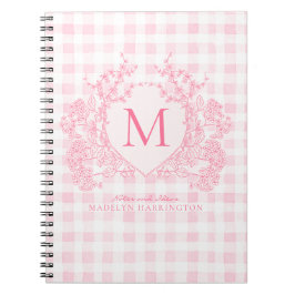 Caderno Espiral Monograma Floral de Crest Floral, Cor-de-Rosa,