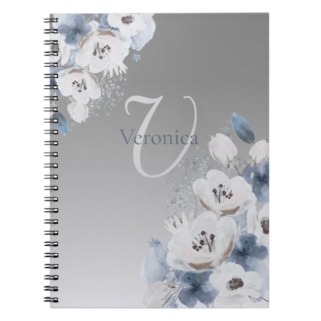 Caderno Espiral Monograma Floral de Inverno com Aquarela Personali (Frente)