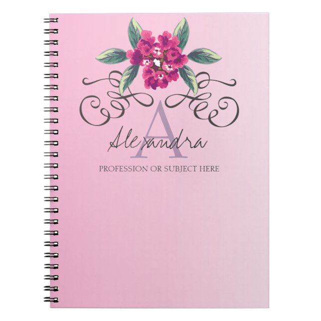 Caderno Espiral Monograma Floral de Rosa de Chic Elegant (Frente)