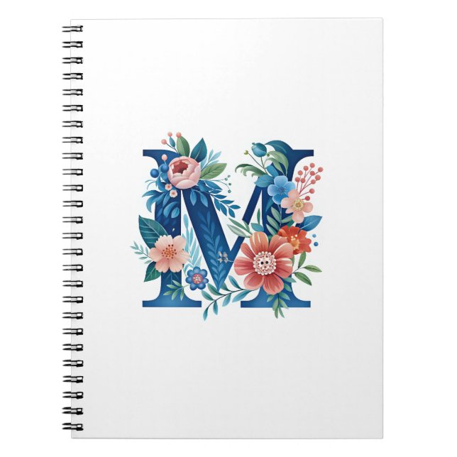 Caderno Espiral Monograma floral decorativo M (Frente)