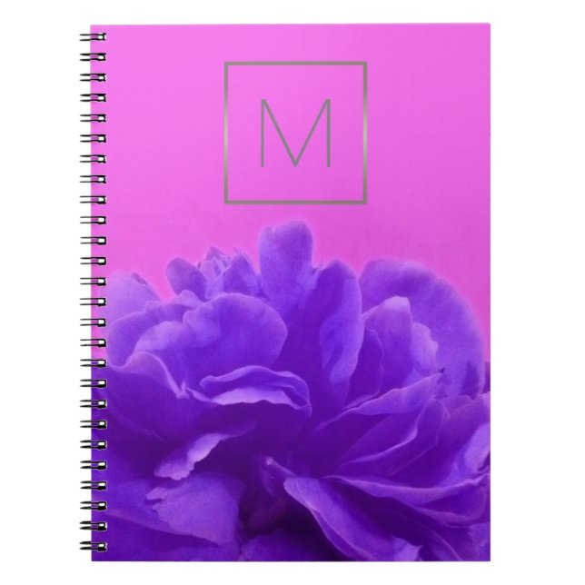 Caderno Espiral Monograma Floral em roxo e framboesa (Frente)