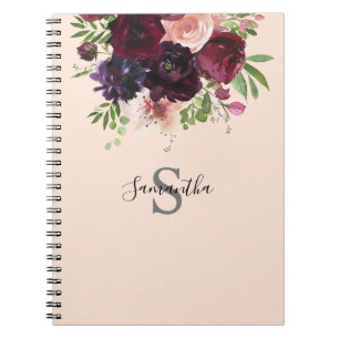 Caderno Espiral Monograma Floral Rosa Esbranquiçado