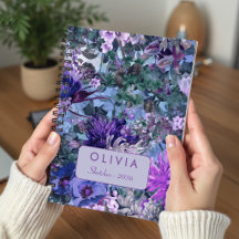 Monograma Floral Roxo Azul Elegante
