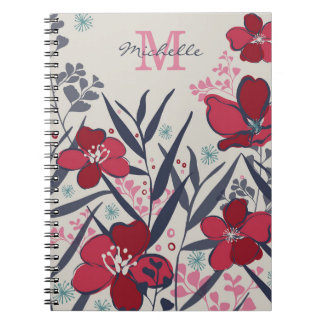 Caderno Espiral Monograma Floral Vermelho e Rosa Chic