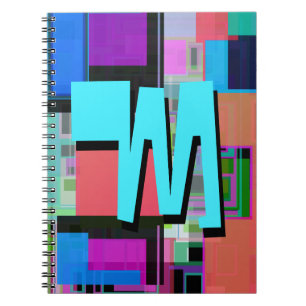 Caderno Espiral Monograma Geométrico Colorido Inspirado nos Anos 9