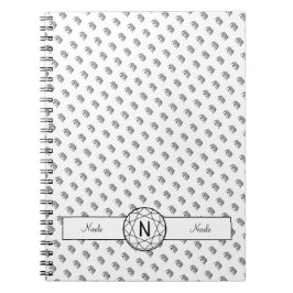 Caderno Espiral Monograma Geométrico de Elefante Preto e Branco