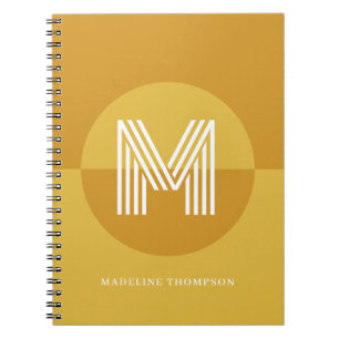 Caderno Espiral Monograma Geométrico Moderno Amarelo Mostarda Chic