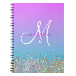 Caderno Espiral Monograma Holográfico de Lâmpada Azul Roxo