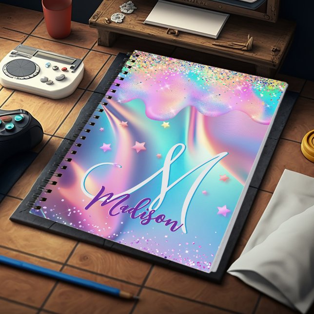 Caderno Espiral Monograma holográfico holográfico de gotejamento d (Criador carregado)