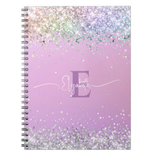 Caderno Espiral Monograma Holográfico Roxo Moderno