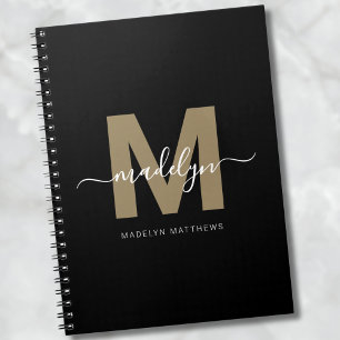 Caderno Espiral Monograma Inicial com Nome em Letra de Forma Preta