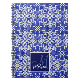 Caderno Espiral Monograma inicial de cinzas azul-na moda