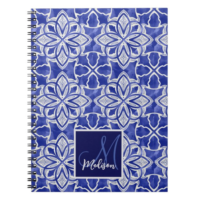 Caderno Espiral Monograma inicial de cinzas azul-na moda (Frente)