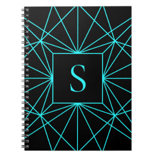 Caderno Espiral Monograma Inicial Desenho Geométrico Turquesa