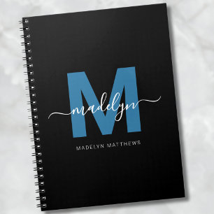 Caderno Espiral Monograma Inicial do Nome em Script Azul Personali