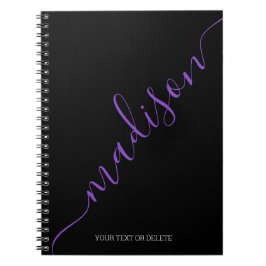 Caderno Espiral Monograma inicial do nome roxo preto moderno