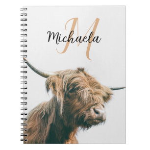 Caderno Espiral Monograma inicial do retrato das vacas altas