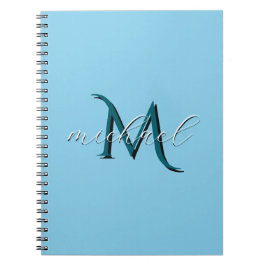 Caderno Espiral Monograma Inicial e Nome Personalizados em Azul Cé