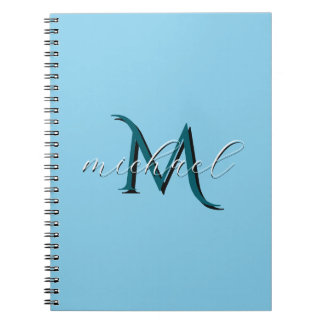 Caderno Espiral Monograma Inicial e Nome Personalizados em Azul Cé