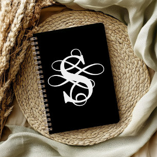 Caderno Espiral Monograma Inicial Inverso Preto e Branco