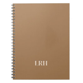 Caderno Espiral Monograma inicial simples, neutro castanho