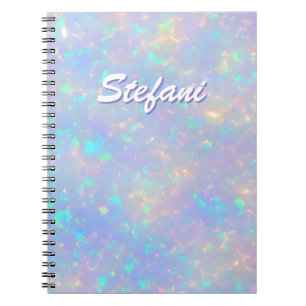 Caderno Espiral Monograma Iridescente Opala Brilho Holográfico Fem