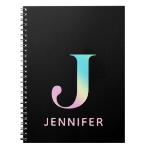 Caderno Espiral Monograma J arco-íris preto