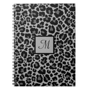 Caderno Espiral Monograma Leopardo Imprimir Cinza de Chita Animal